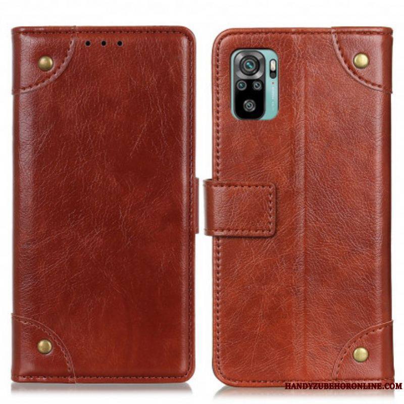 Housse Xiaomi Redmi Note 10/10S/Poco M5s Style Cuir Nappa Rivets Vintage