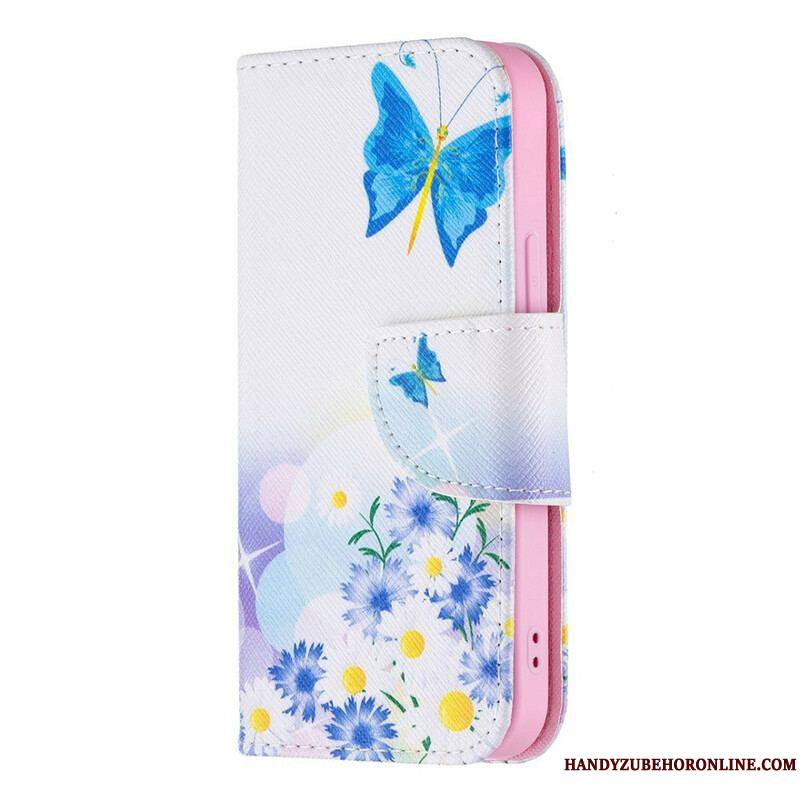 Housse iPhone 13 Mini Papillons et Fleurs Peints