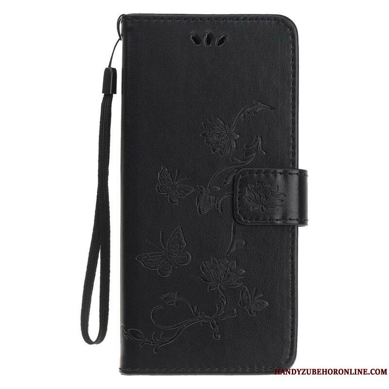 Housse iPhone 13 Mini Papillons et Fleurs à Lanière