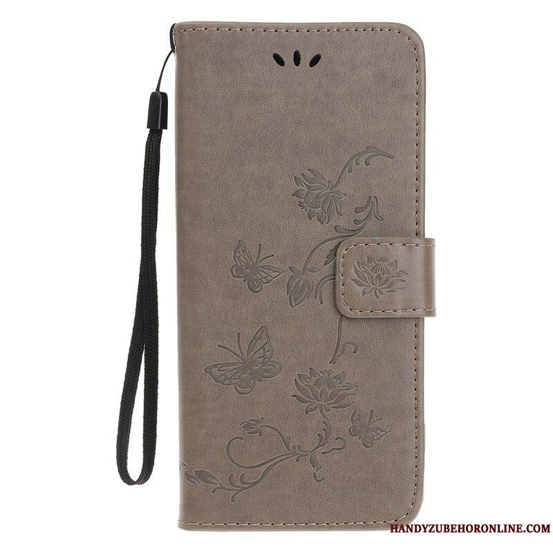 Housse iPhone 13 Mini Papillons et Fleurs à Lanière