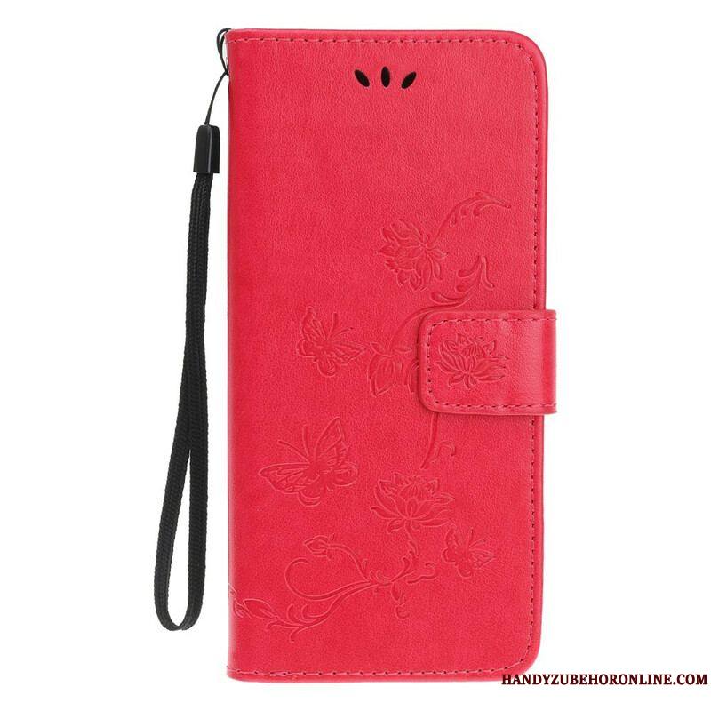 Housse iPhone 13 Mini Papillons et Fleurs à Lanière