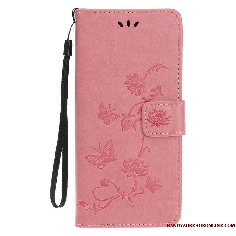 Housse iPhone 13 Mini Papillons et Fleurs à Lanière