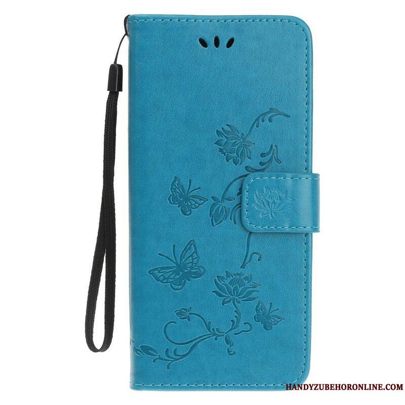 Housse iPhone 13 Mini Papillons et Fleurs à Lanière