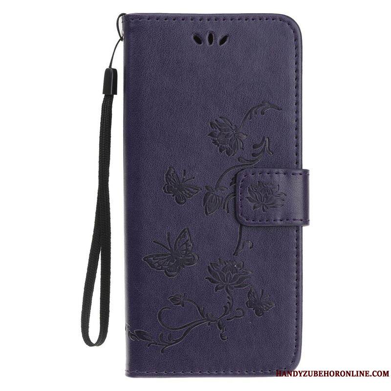 Housse iPhone 13 Mini Papillons et Fleurs à Lanière