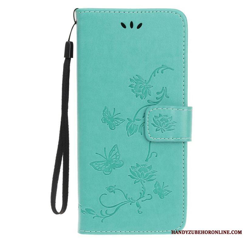 Housse iPhone 13 Mini Papillons et Fleurs à Lanière