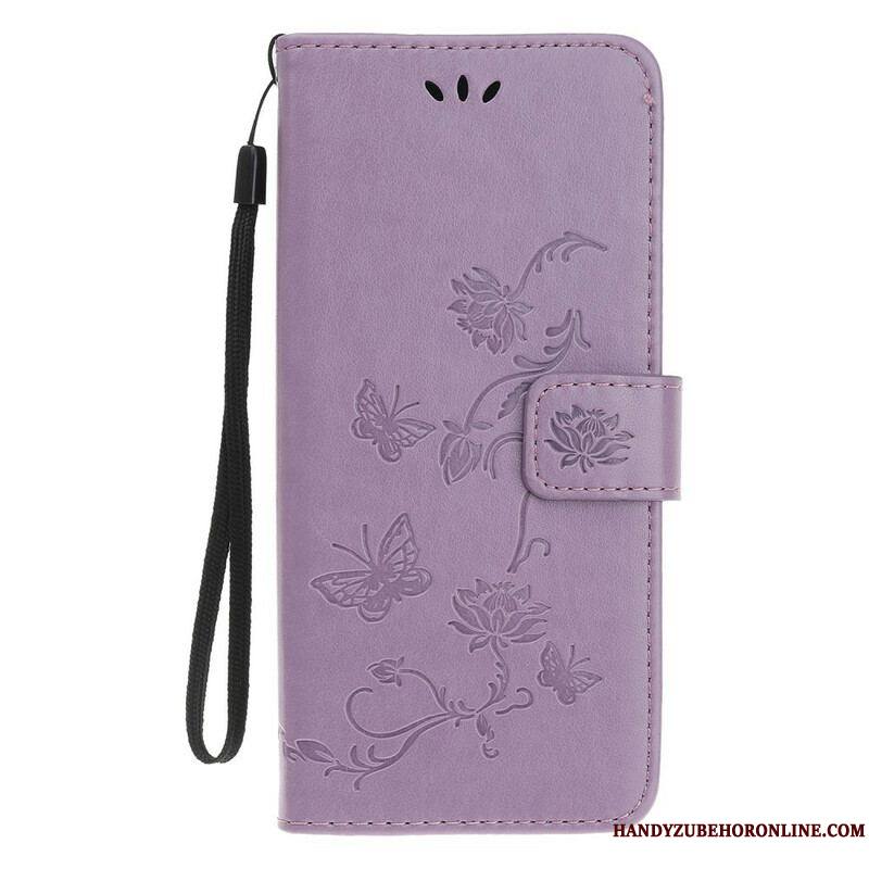 Housse iPhone 13 Mini Papillons et Fleurs à Lanière