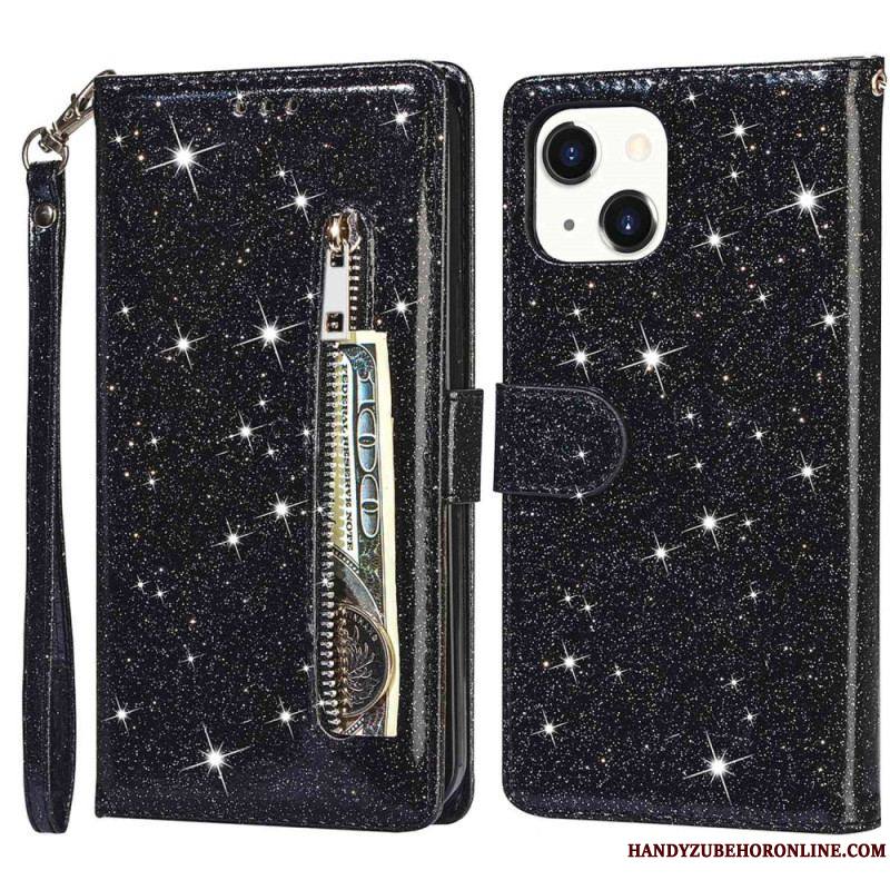 Housse iPhone 14 Plus Porte-Monnaie Paillettes