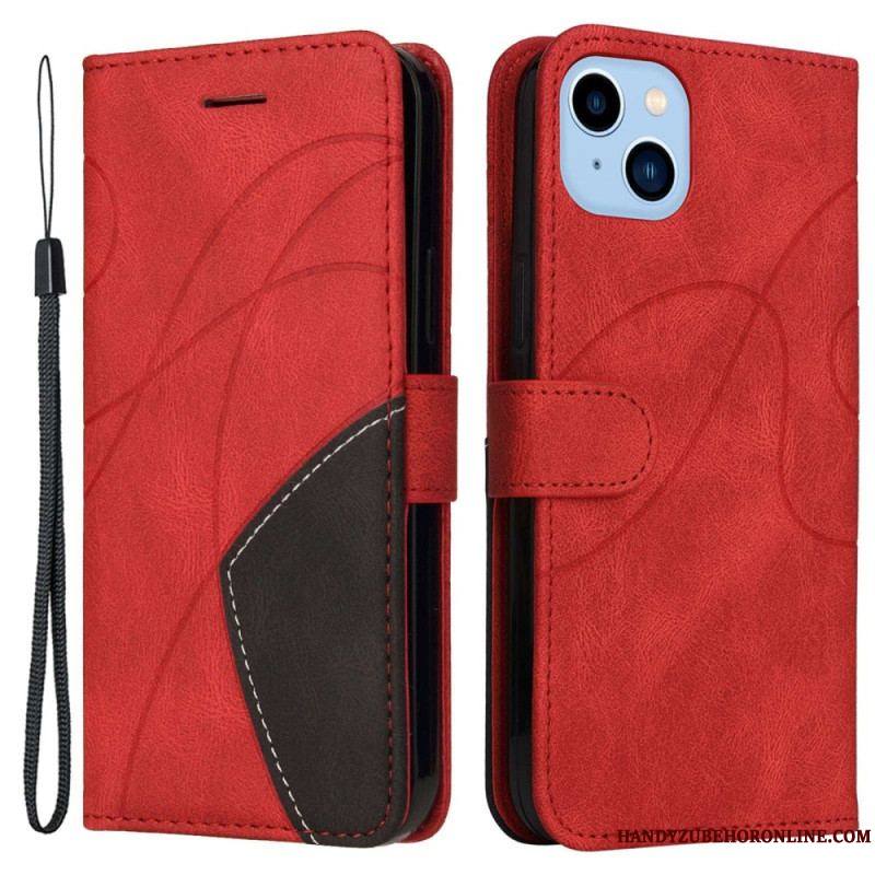 Housse iPhone 14 Plus Simili Cuir Bicolore Signature