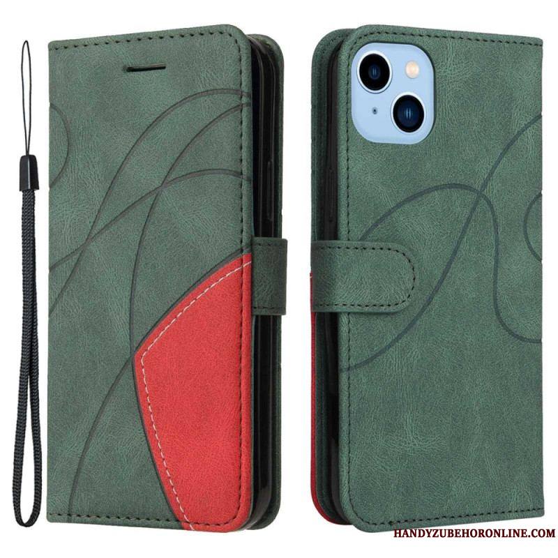 Housse iPhone 14 Plus Simili Cuir Bicolore Signature