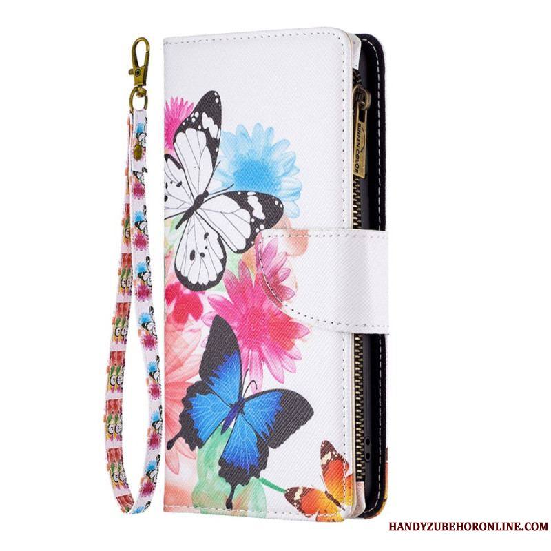 Housse iPhone 14 Pro Max Poche Zippée Papillons