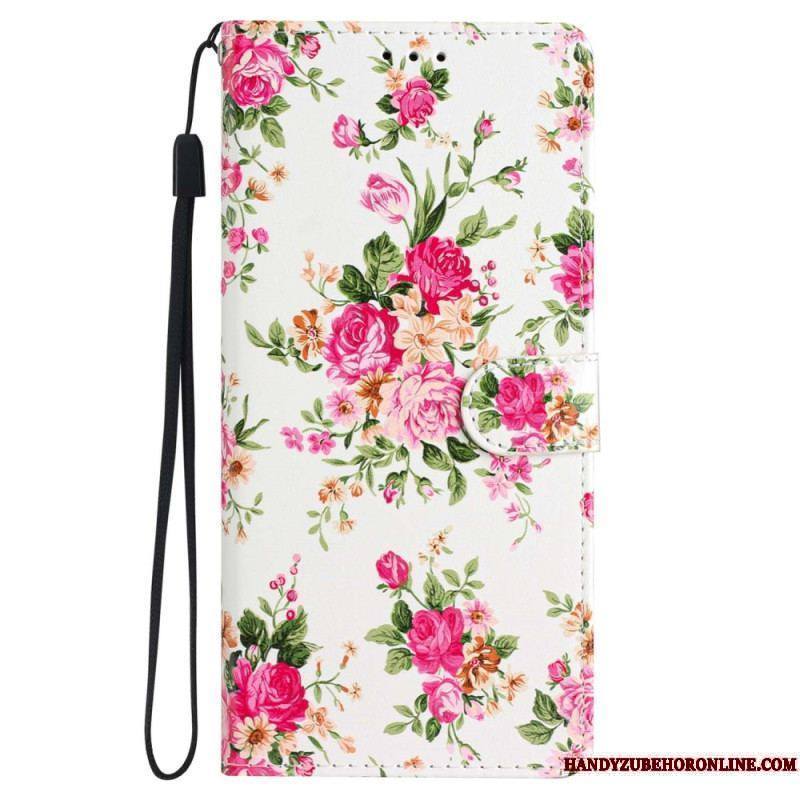 Housse iPhone 15 Fleurs Liberty à Lanière