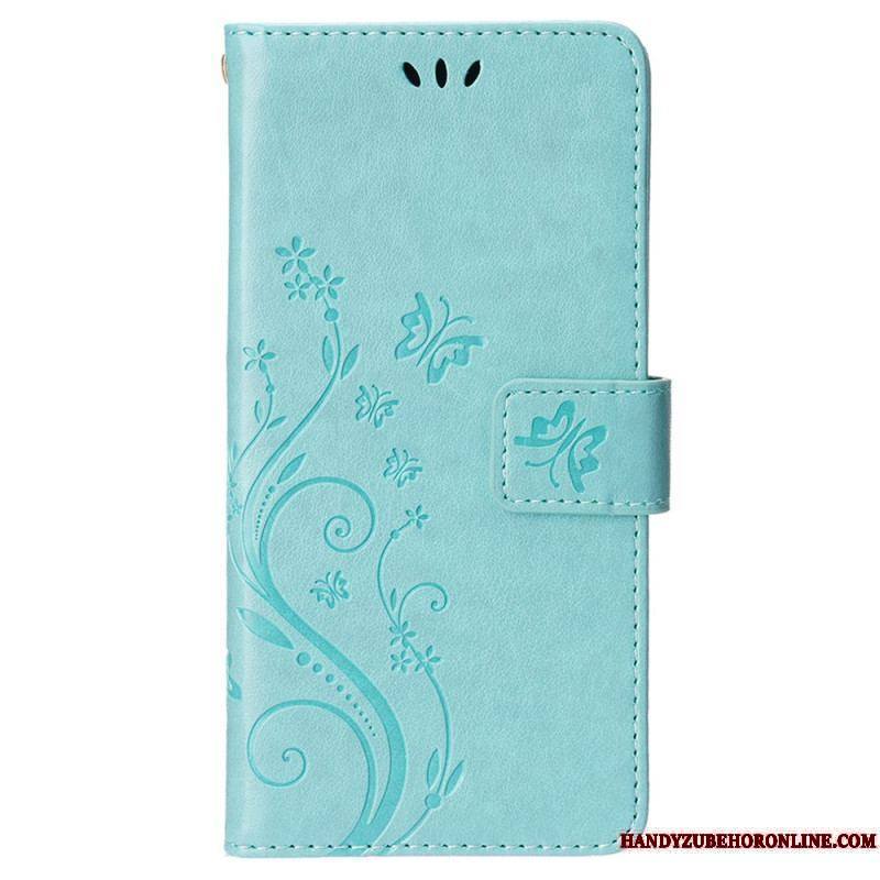 Housse iPhone 15 Fleurs avec Lanière