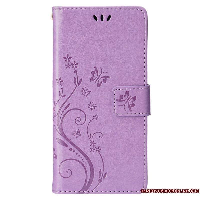 Housse iPhone 15 Fleurs avec Lanière