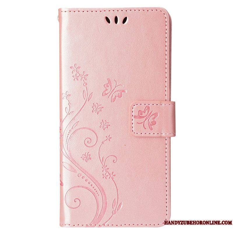 Housse iPhone 15 Fleurs avec Lanière