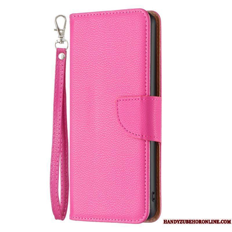 Housse iPhone 15 Litchi à Lanière
