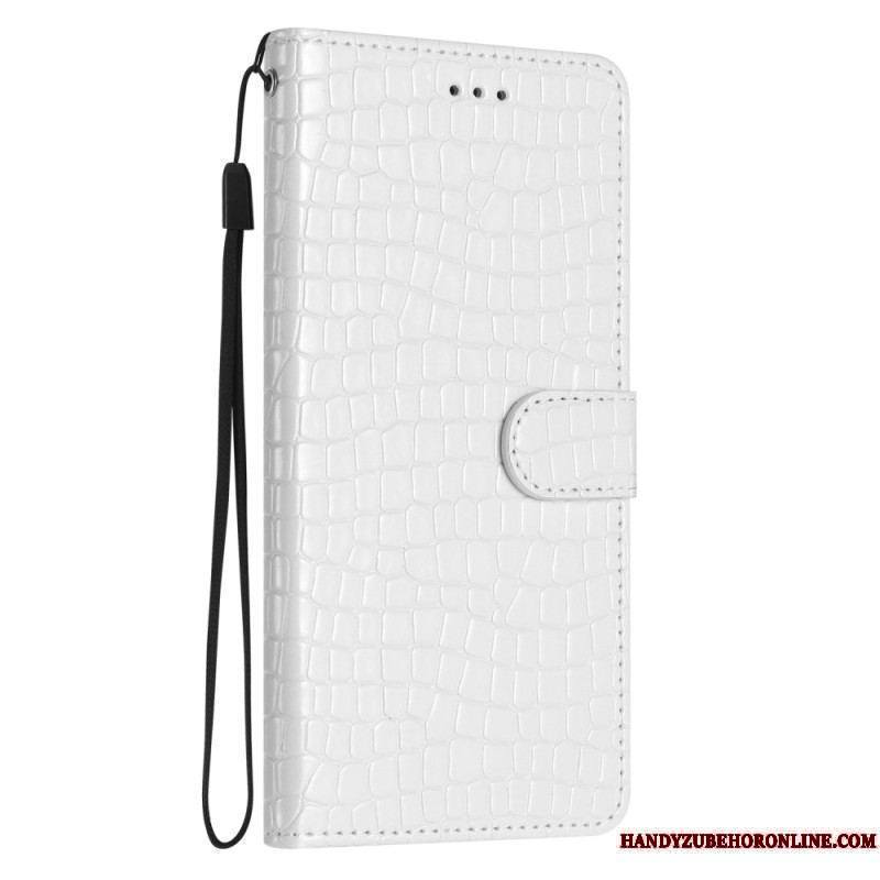 Housse iPhone 15 Plus Style Crocodile avec Lanière