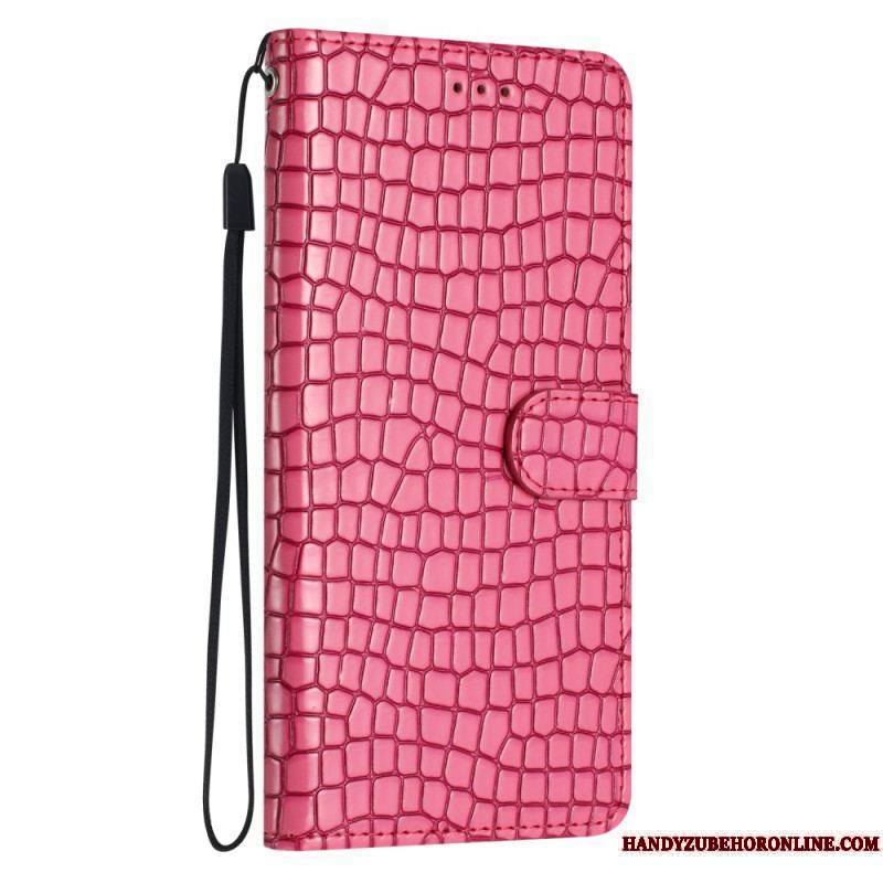 Housse iPhone 15 Plus Style Crocodile avec Lanière