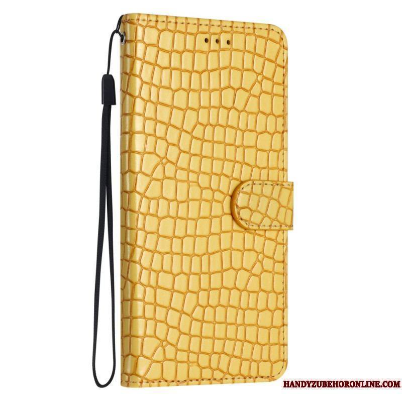 Housse iPhone 15 Plus Style Crocodile avec Lanière