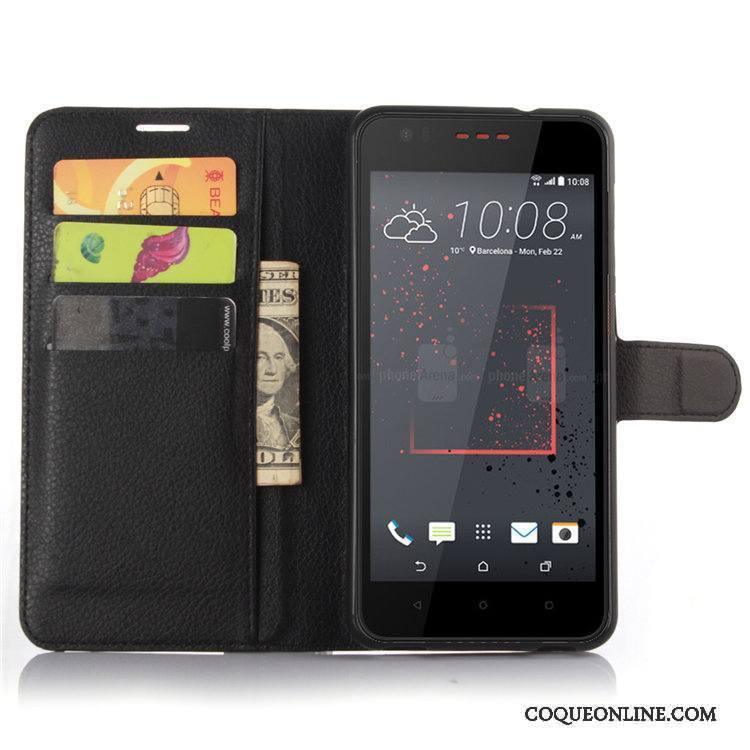 Htc Desire 825 Coque De Téléphone Protection Étui En Cuir Portefeuille Carte Téléphone Portable Noir