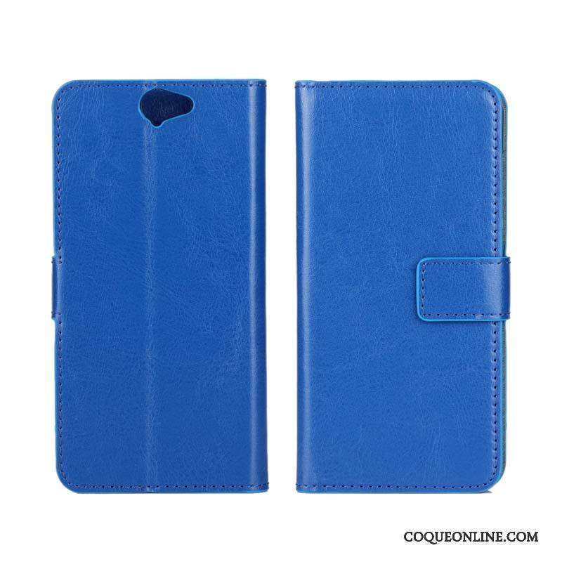 Htc One A9 Téléphone Portable Coque De Téléphone Bleu Légère Protection Texture Cuir Véritable