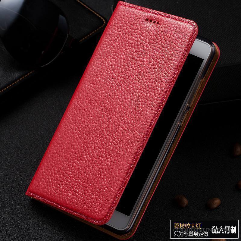 Htc One A9s Coque Étui En Cuir Housse Cuir Véritable Téléphone Portable Noir Litchi Protection