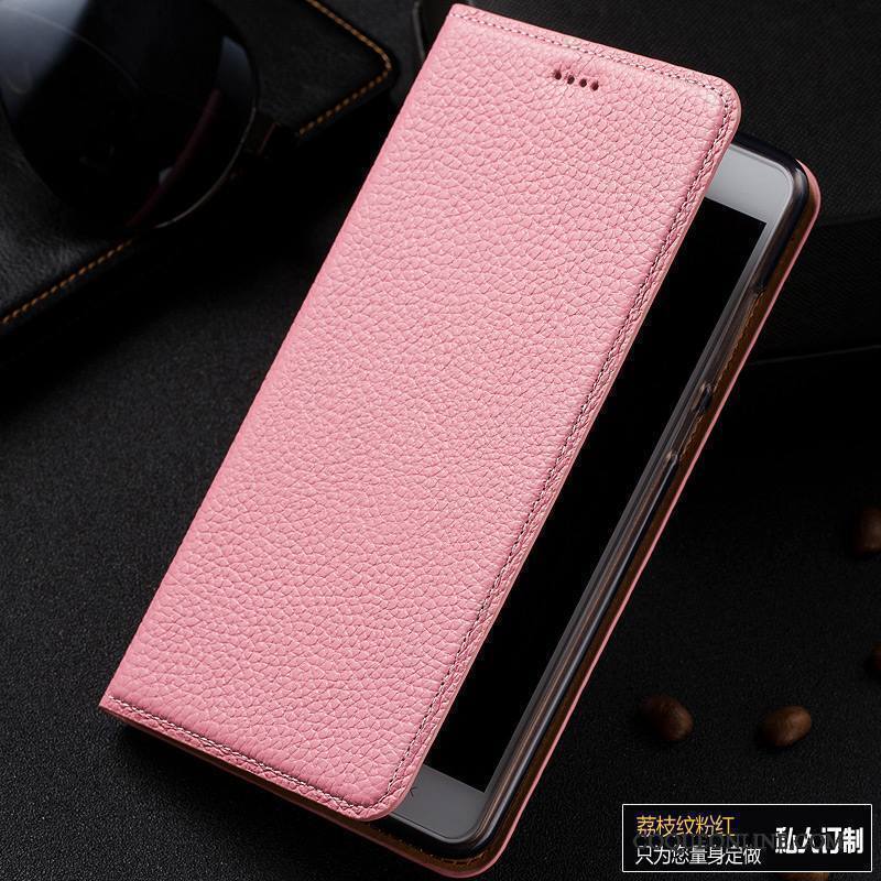 Htc One A9s Coque Étui En Cuir Housse Cuir Véritable Téléphone Portable Noir Litchi Protection