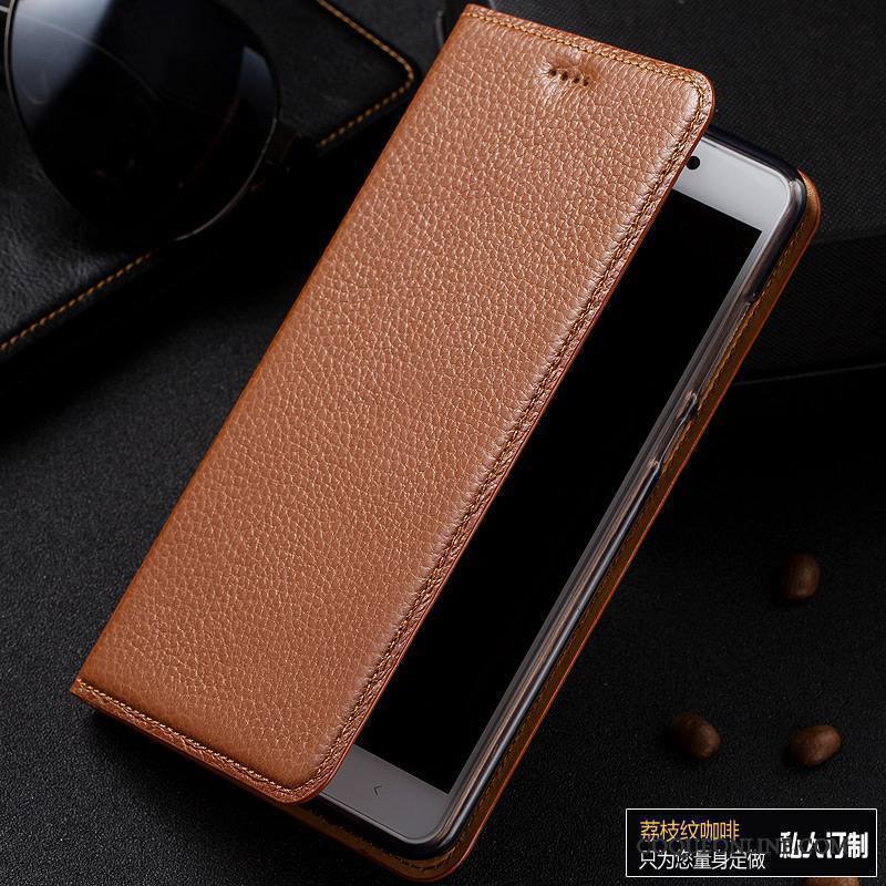 Htc One A9s Coque Étui En Cuir Housse Cuir Véritable Téléphone Portable Noir Litchi Protection