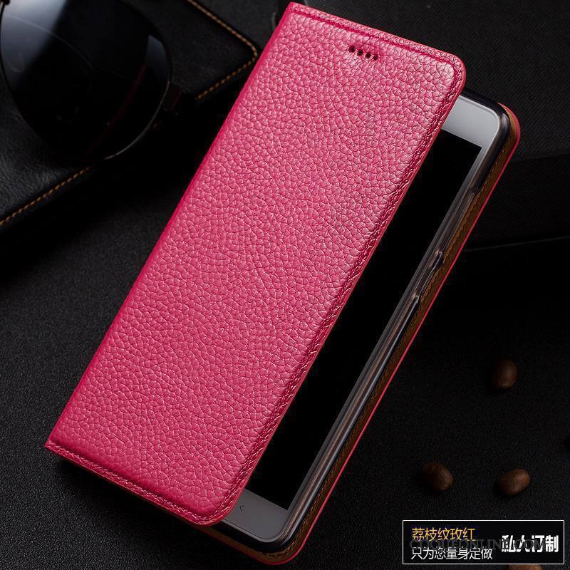 Htc One A9s Coque Étui En Cuir Housse Cuir Véritable Téléphone Portable Noir Litchi Protection