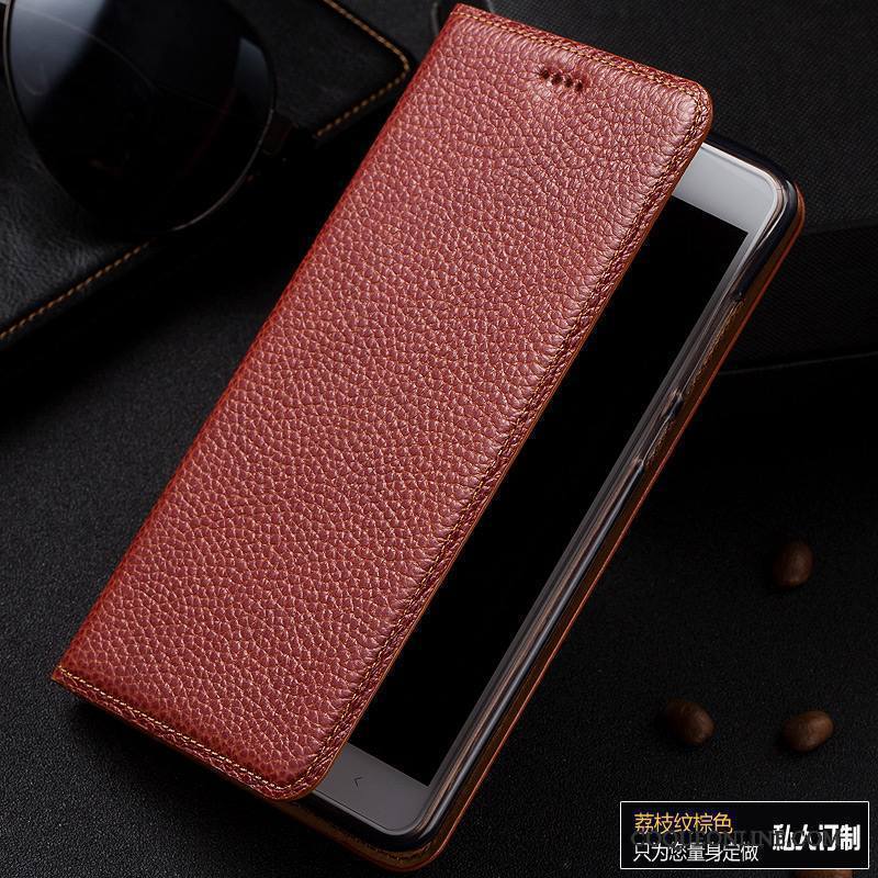 Htc One A9s Coque Étui En Cuir Housse Cuir Véritable Téléphone Portable Noir Litchi Protection