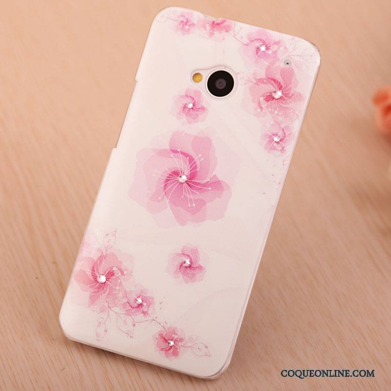 Htc One M7 Strass Coque De Téléphone Étui Protection Peinture Rose