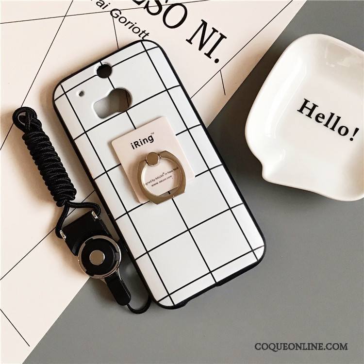 Htc One M8 Coque Fluide Doux Téléphone Portable Blanc Noir Protection Étui Plaid