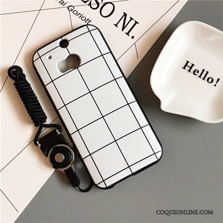 Htc One M8 Coque Fluide Doux Téléphone Portable Blanc Noir Protection Étui Plaid