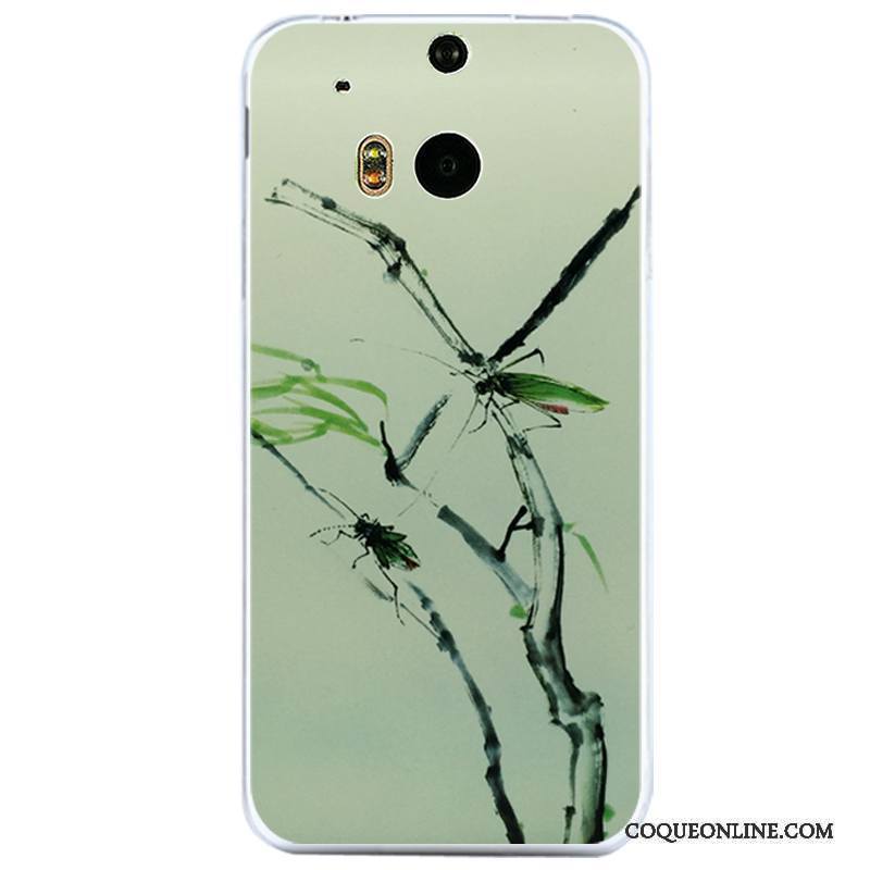 Htc One M8 Vent Coque Silicone Étui Vert Encre Tout Compris