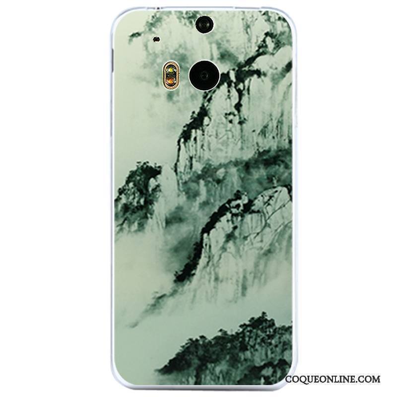 Htc One M8 Vent Coque Silicone Étui Vert Encre Tout Compris