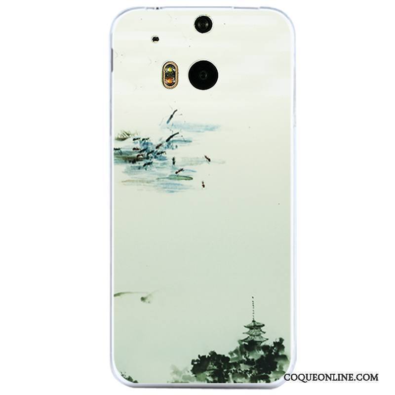 Htc One M8 Vent Coque Silicone Étui Vert Encre Tout Compris