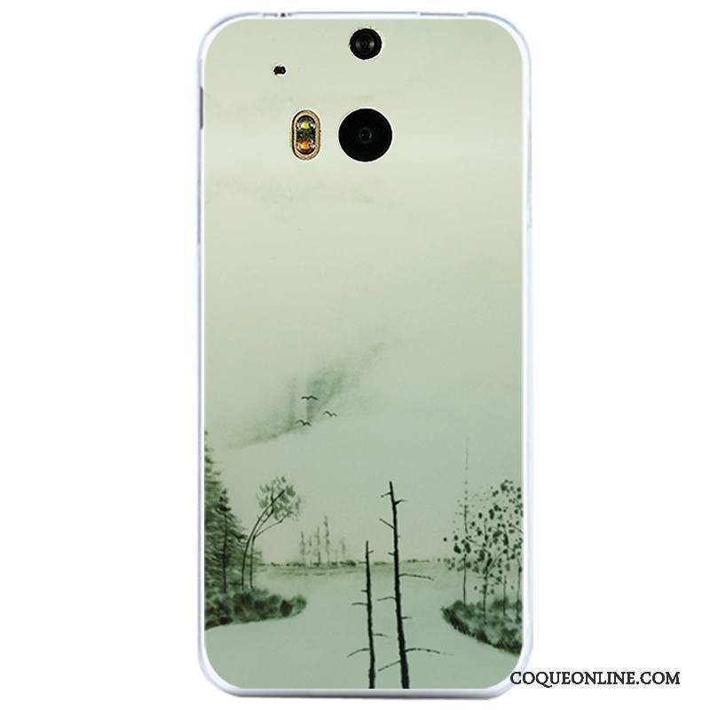 Htc One M8 Vent Coque Silicone Étui Vert Encre Tout Compris