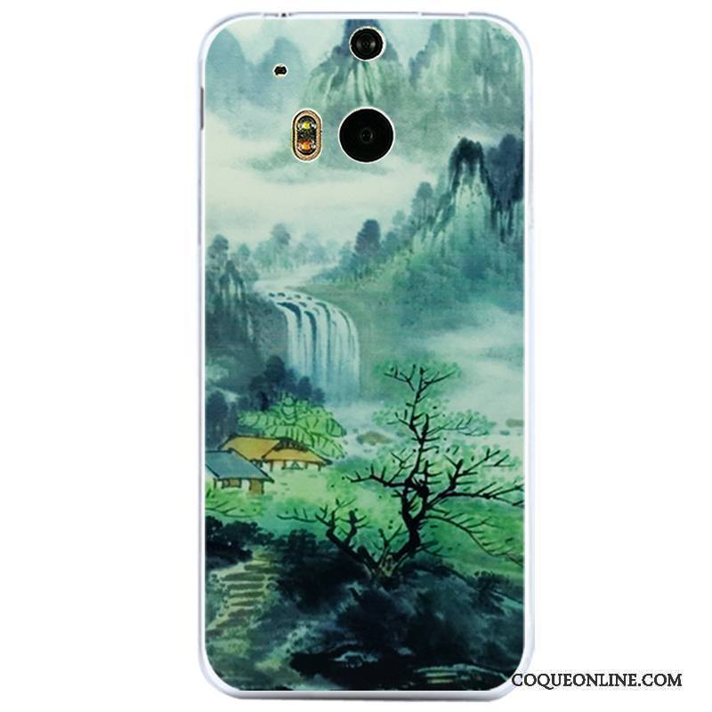 Htc One M8 Vent Coque Silicone Étui Vert Encre Tout Compris