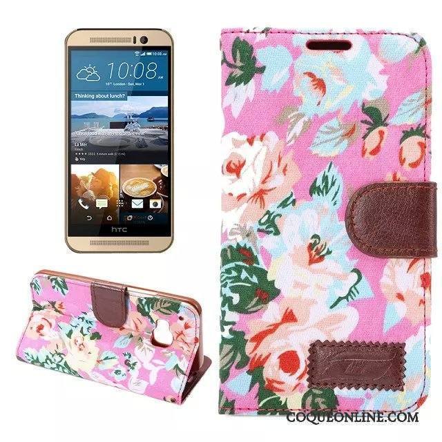 Htc One M9 Coque De Téléphone Protection Carte Rose Étui En Cuir Téléphone Portable