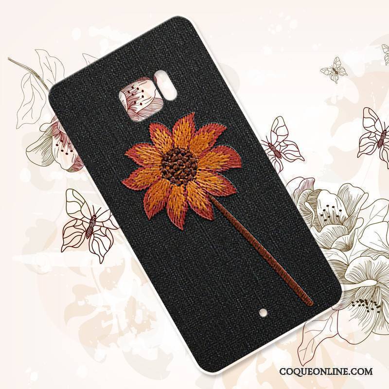 Htc U Ultra Coque De Téléphone Broderie Vintage Fleur Étui Noir Silicone