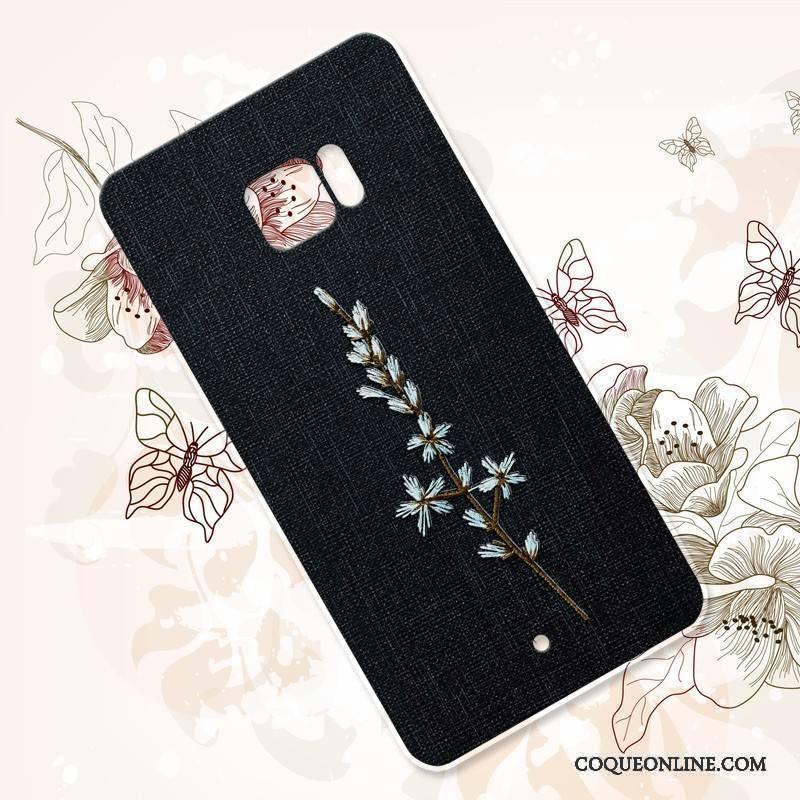 Htc U Ultra Coque De Téléphone Broderie Vintage Fleur Étui Noir Silicone