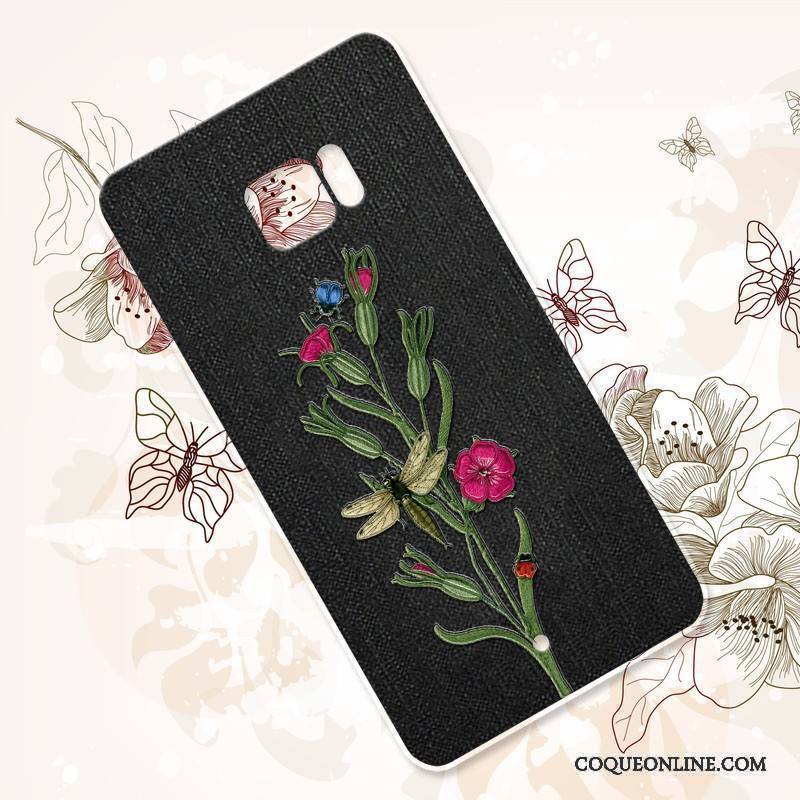 Htc U Ultra Coque De Téléphone Broderie Vintage Fleur Étui Noir Silicone