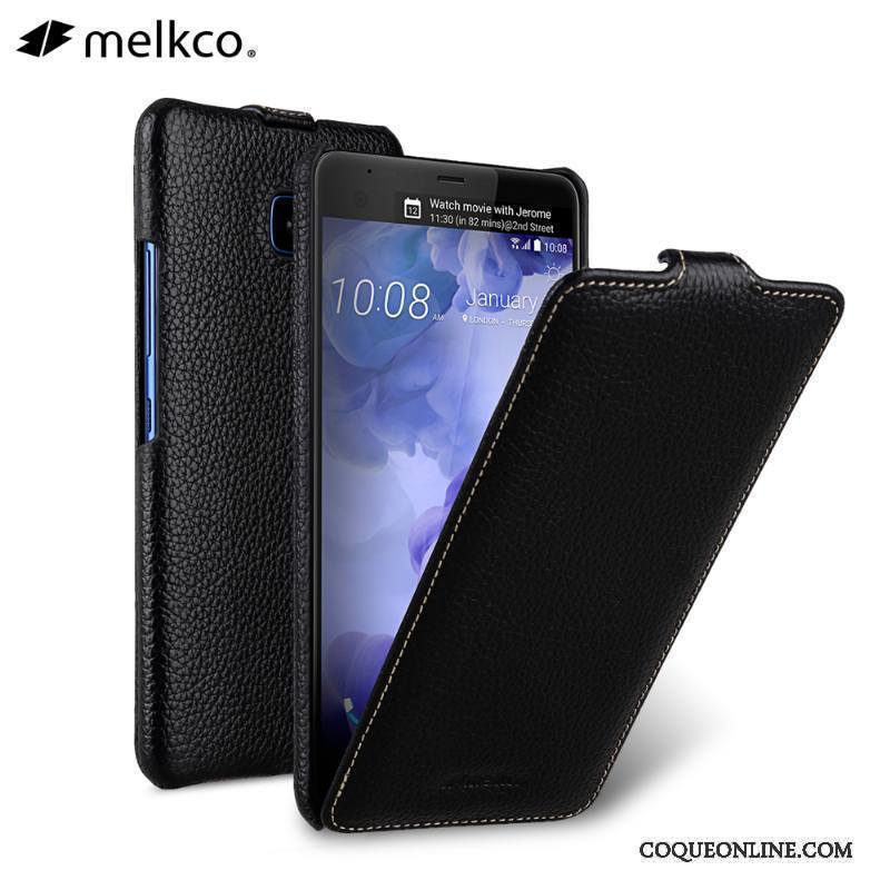 Htc U Ultra Coque De Téléphone Noir Étui En Cuir Cuir Véritable Protection Housse