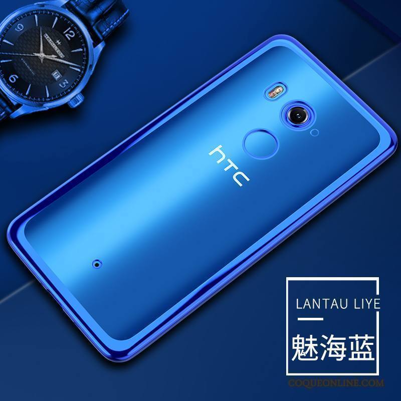 Htc U11+ Coque De Téléphone Bleu Transparent Fluide Doux Protection Étui Incassable