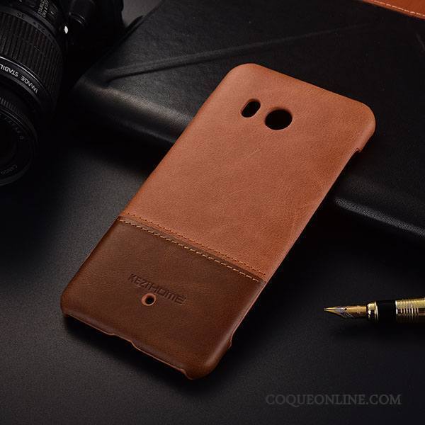 Htc U11 Cuir Véritable Noir Coque Tendance Très Mince Business Étui