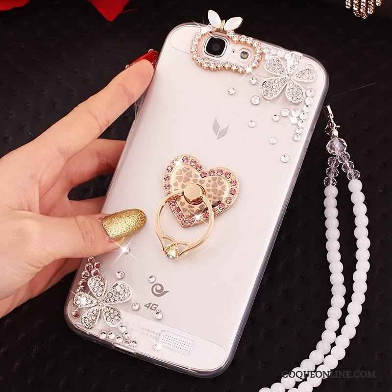 Huawei Ascend G7 Coque De Téléphone Or Protection Fluide Doux Étui Strass