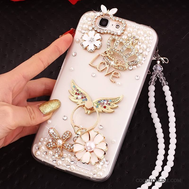 Huawei Ascend G7 Coque De Téléphone Or Protection Fluide Doux Étui Strass