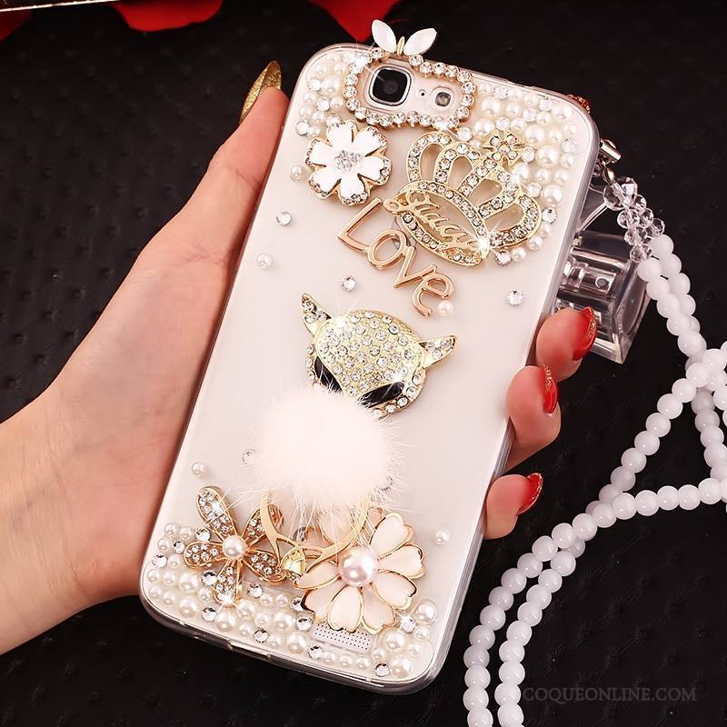 Huawei Ascend G7 Coque De Téléphone Or Protection Fluide Doux Étui Strass