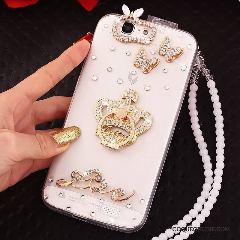 Huawei Ascend G7 Coque De Téléphone Or Protection Fluide Doux Étui Strass