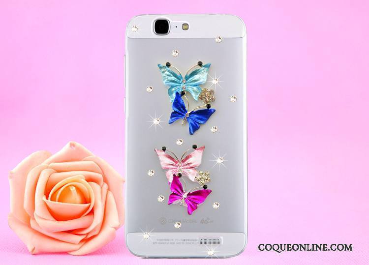 Huawei Ascend G7 Or Coque De Téléphone Étui Transparent Protection Strass Cou Suspendu