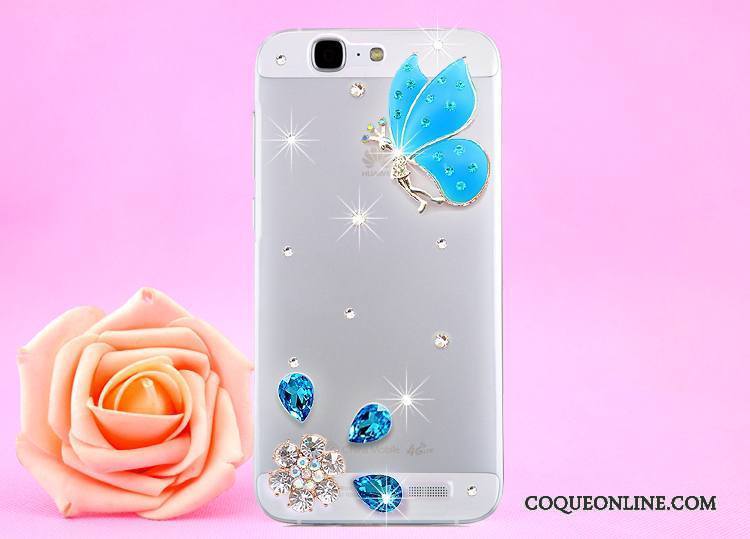 Huawei Ascend G7 Or Coque De Téléphone Étui Transparent Protection Strass Cou Suspendu